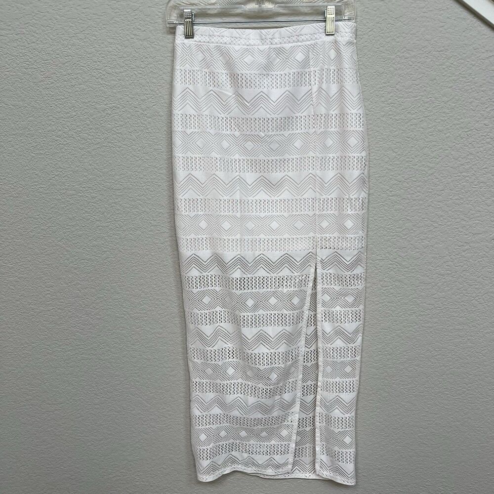 Lace Overlay Maxi Skirt Size Small 3/5 Ivory Slit Western Fairy